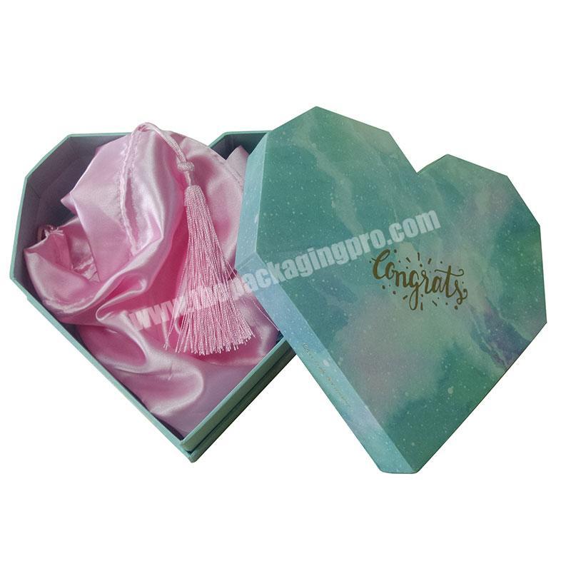 Personalized heart shaped gold foiling hair extension packaging boxes with satin bags