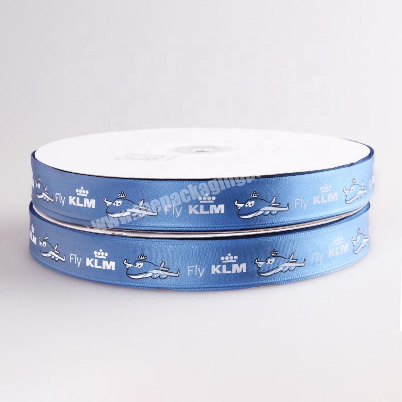 Personalized Low MOQ 1.5CM Blue Satin Ribbon With Logo Custom Gift Ribbon
