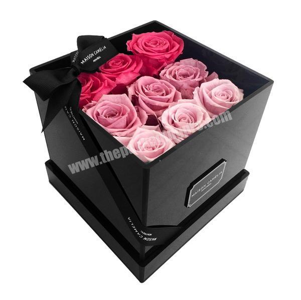 Personalized luxury black cardboard rose flower gift box with lid