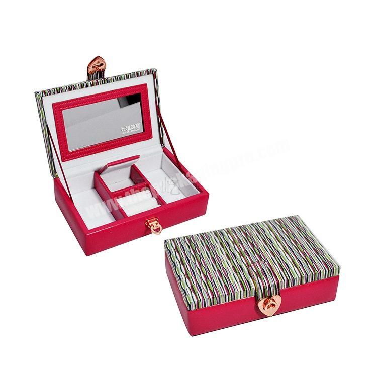 Pink  Elegant PU leather Luxury customized wooden mirror storage jewelry packaging box