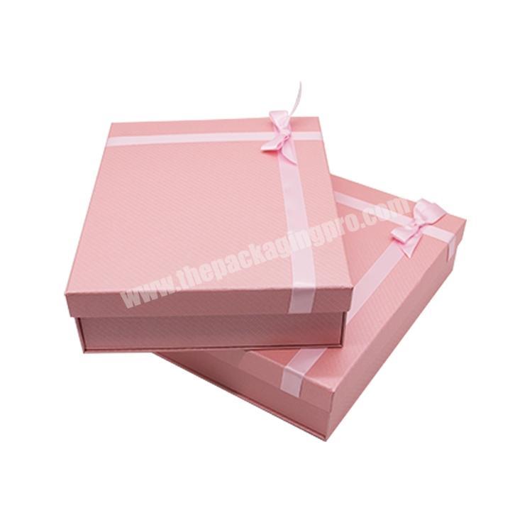 Pink paper box with ribbon luxury art paper magnetic foldable packaging box
