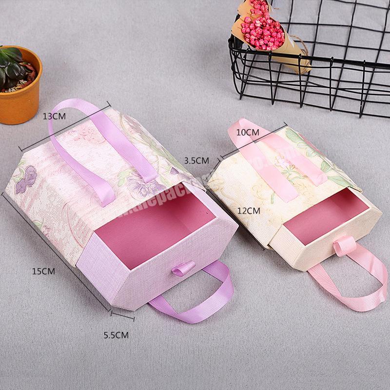 pink &purple drawer paper box with carry handle gift packaging bags  customized items
