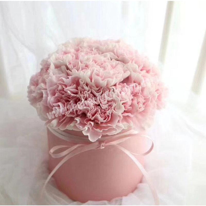 Pink White Round Cardboard Flower Storage Box With Paper Lid Carton Tube For Gift Flowers Packaging