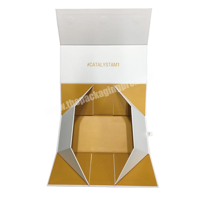Plain White Thick Cardboard Foldable Gift Box With Debossed Gold Foil Logo