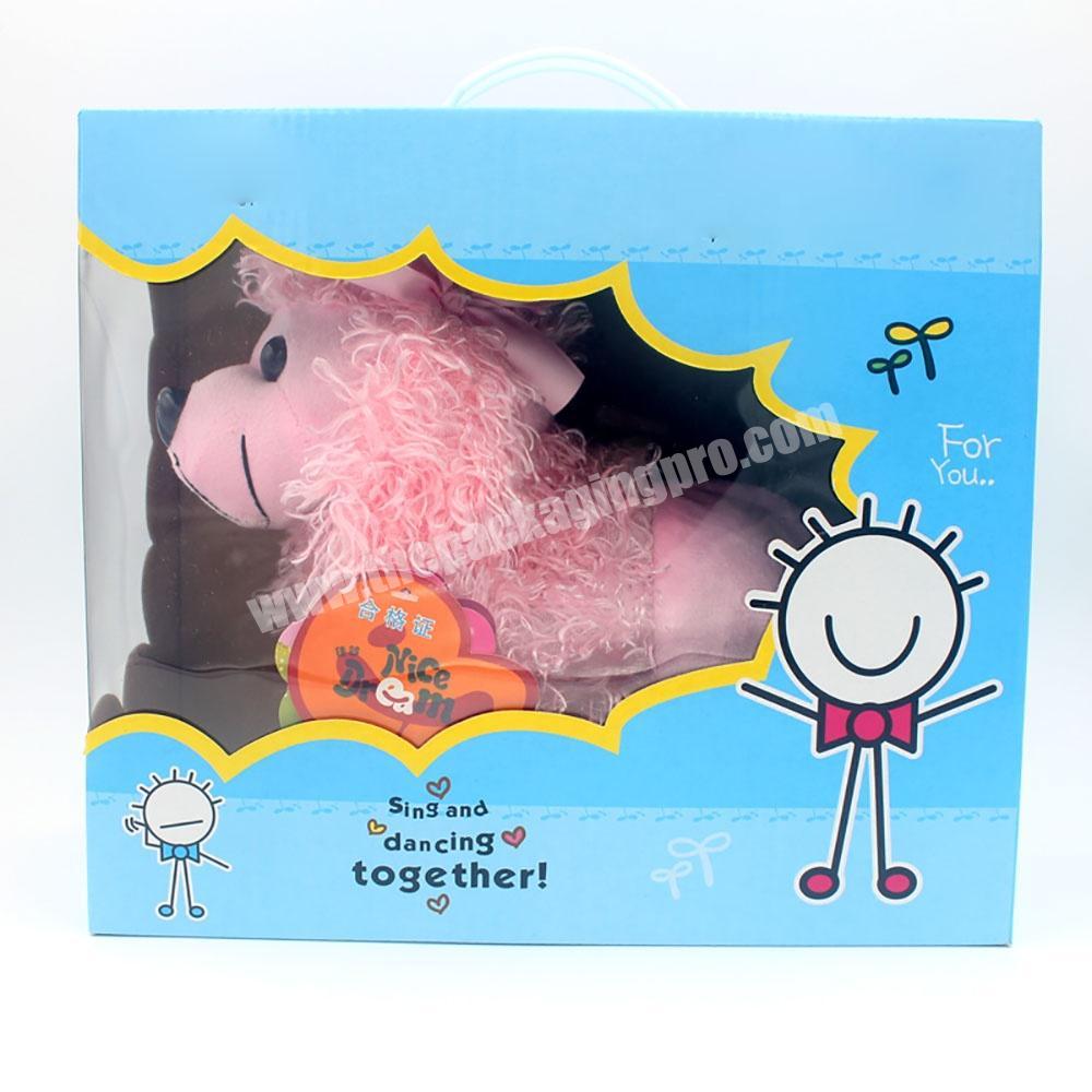 Plastic Handle Custom Corrugated Paper Gift Box Plush Toys Packaging With Clear PVC Window