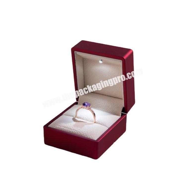 Plastic Jewelry ring Box with rubber painting and LED light ring box size 6 x 6.5 x 4.9cm