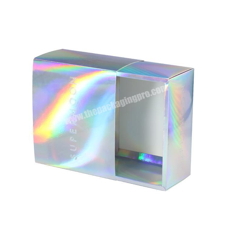 Popular Design Logo Printed Iridescence Sliding Foldable Holographic Foil Drawer BoxSliding Drawer BoxDrawer Gift Box