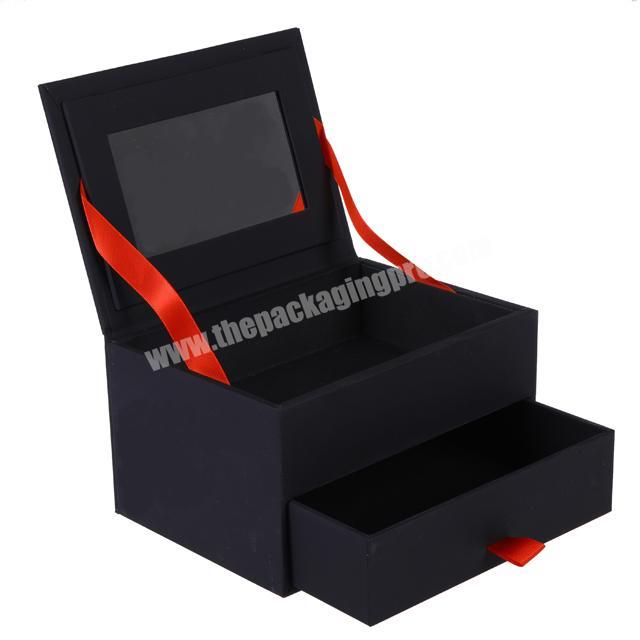 premium black cardboard packaging double slide gift box