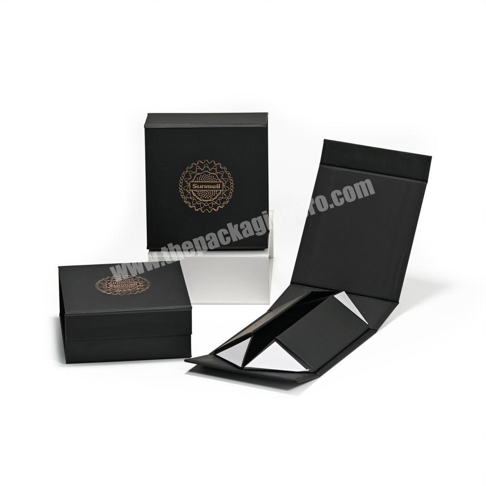 premium custom logo luxury cardboard paper matte black folding box with magnetic closure keepsake box