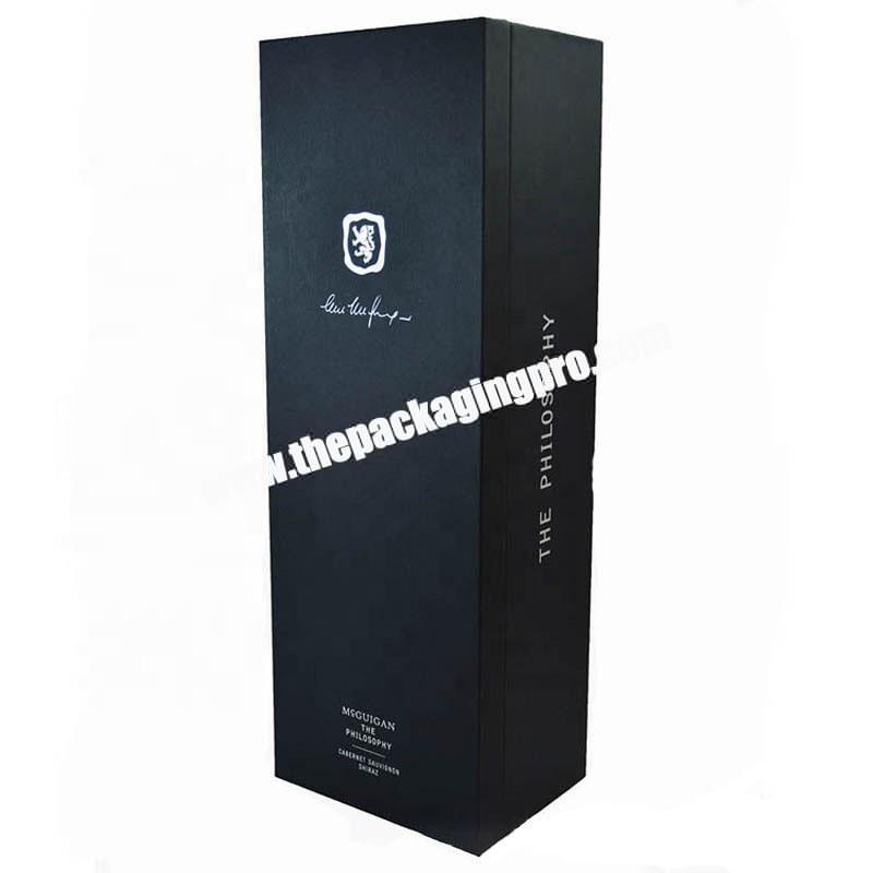 Premium Customized Printed Silver Stamping Hard Cardboard Single Bottle Black Foam Insert Champagne Wine Packaging Box