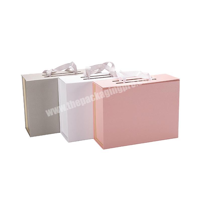 Premium Flat Pack Custom Logo Luxury Cardboard Magnetic Folding Gift Box With Ribbon Closure