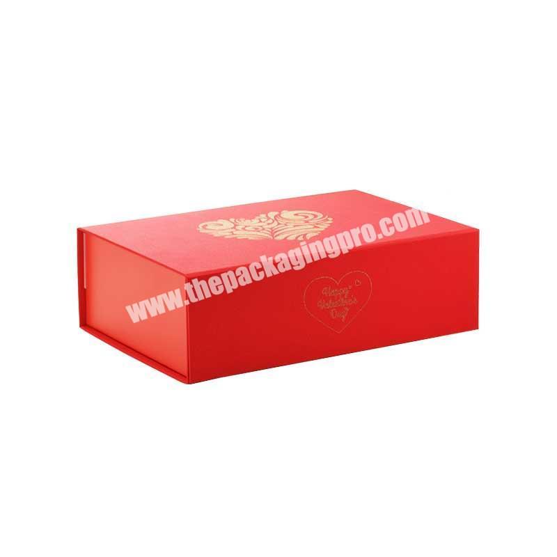 Premium gold foil printing red foldable magnetic decorative flip top gift box