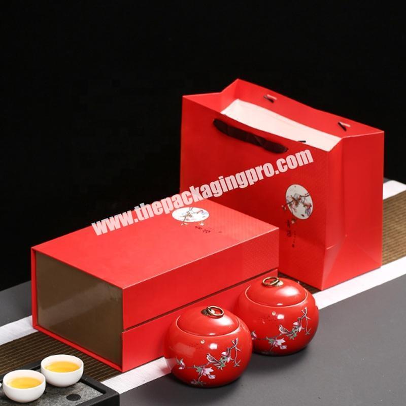 Premium grey Hot Stamping Folding Tea Paper Gift Boxes with paper bag for wholesale
