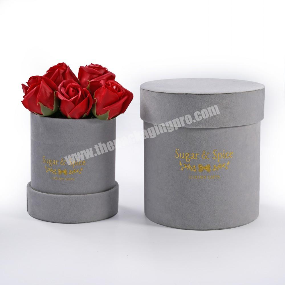 Premium quality suede cardboard cylinder preserved rose gift paper box round velvet flower packaging hat boxes