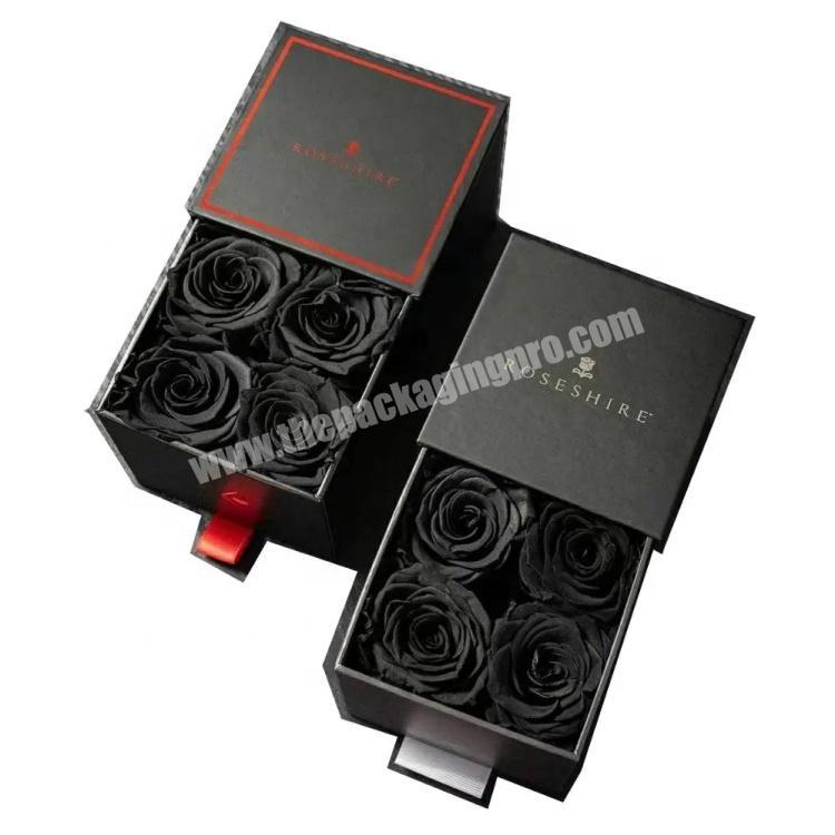Premium Square Cardboard Paper Gift Storage Packaging Box with Drawer for Flowers
