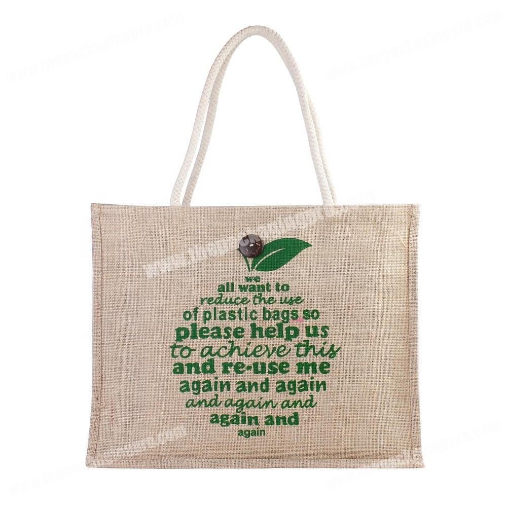 Printed advertising promotional burlap wholesale cheap custom small gift with drawstring tote shopping jute bag