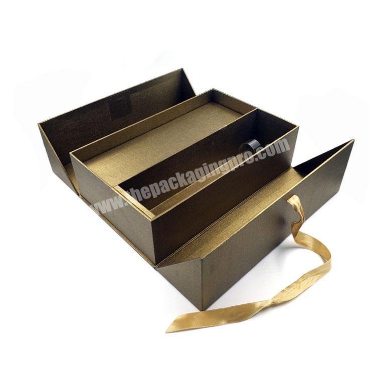 Printed cardboard packaging box for wine bottle closure with ribbon