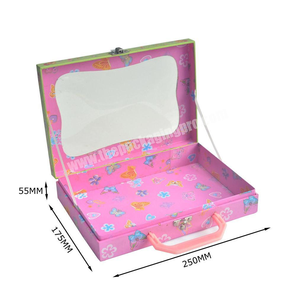 Printed Colorful Gift Paperboard Suitcase With Metal Locker And Transparent Window Box