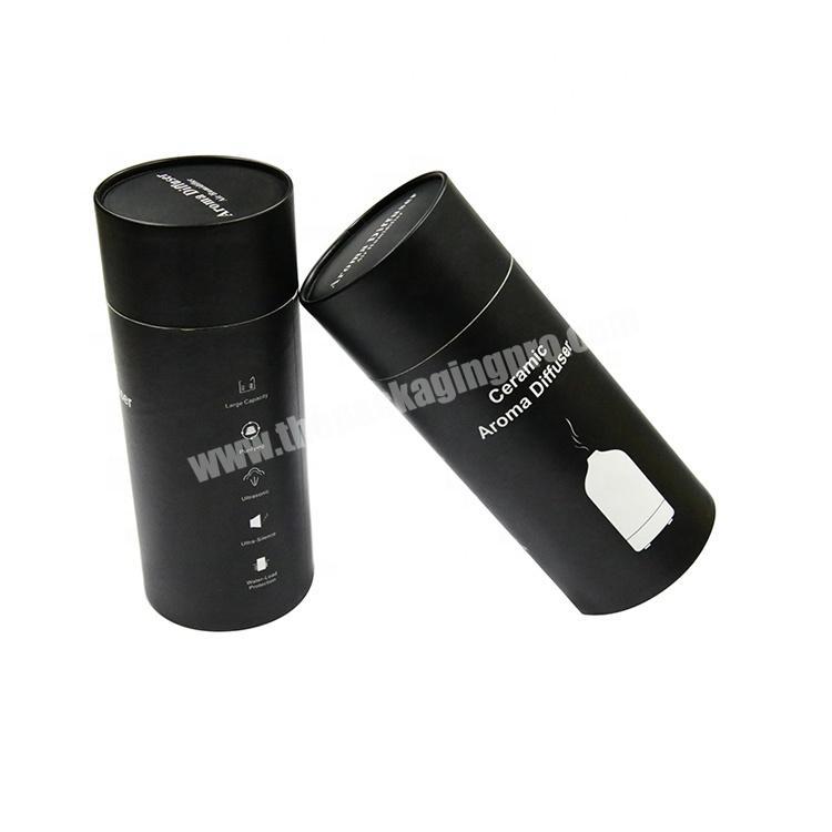 printed logo black paper tube box glass bottle essential oil  candle round box packaging