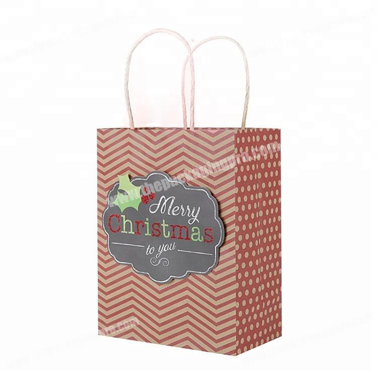Printed packaging luxury christmas gift paper bag with ribbon handle