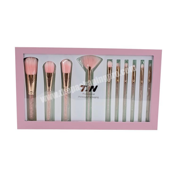 Private Custom Made Printing Creative Design Pink China Supplier Clear Window Rigid Cardboard  Makeup Brush Set Box
