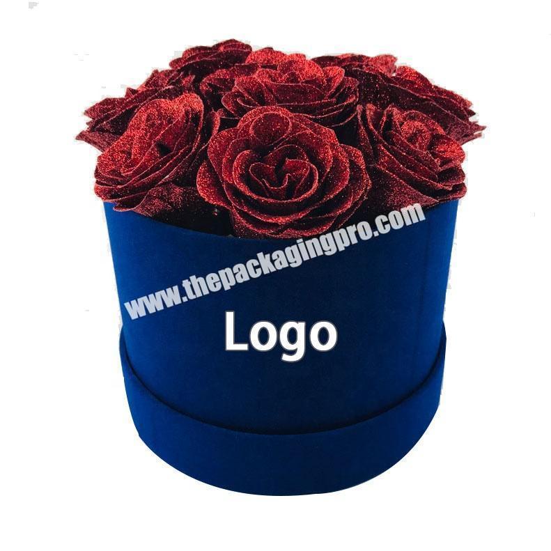 Professional Chinese rose box supplier luxury elegant dark blue velvet eternal rose packaging