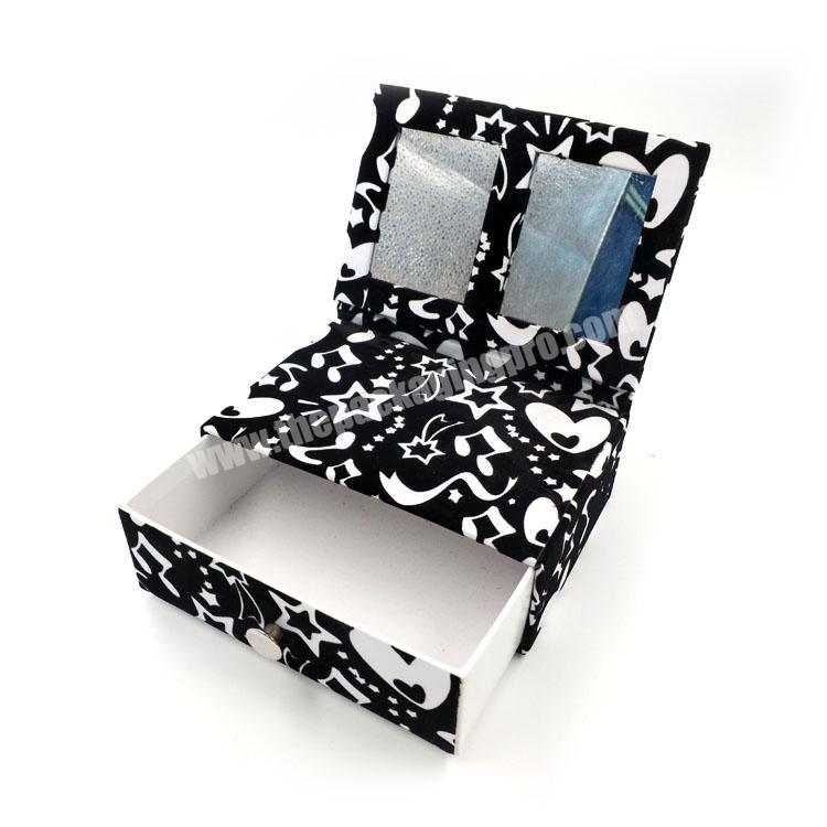 Professional custom black luxury drawer jewelry box with mirror