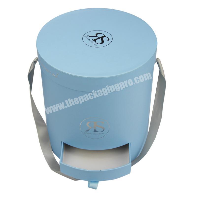 Professional Custom Light Blue Wedding Round Paper Gift Cylinder Box Printed With Own Logo