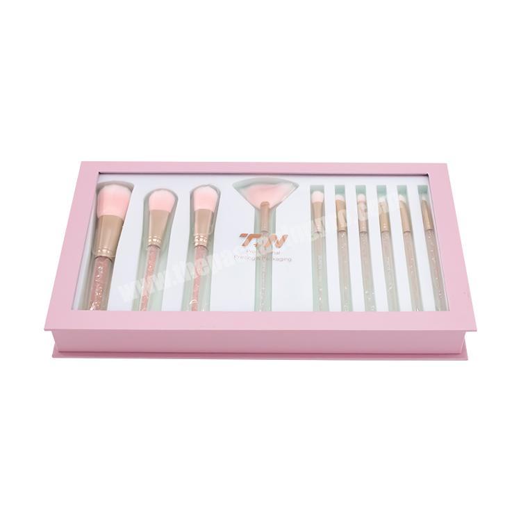 Professional Designer Custom Logo Clamshell Book Shaped Cardboard pink makeup brush packaging box