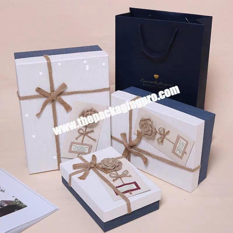 Professional manufacturer printed Hard Cardboard square natural kraft paper gift box with ribbon lid