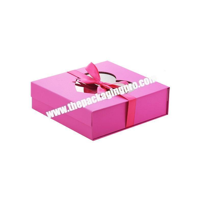 Professional supplier luxury paper pink magnetic folding gift boxes with ribbon