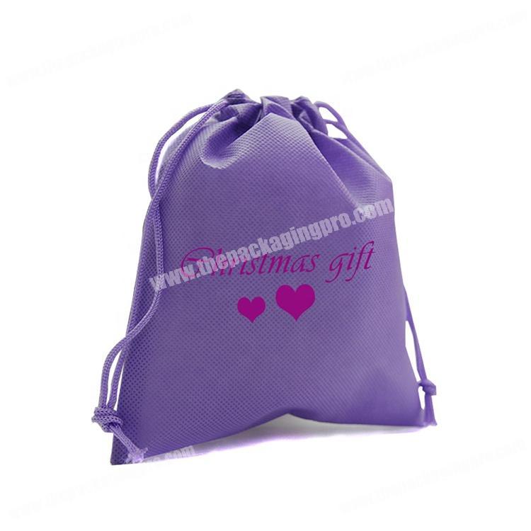 Promotional Purple Christmas Drawstring Reusable Non Woven Gift Bags