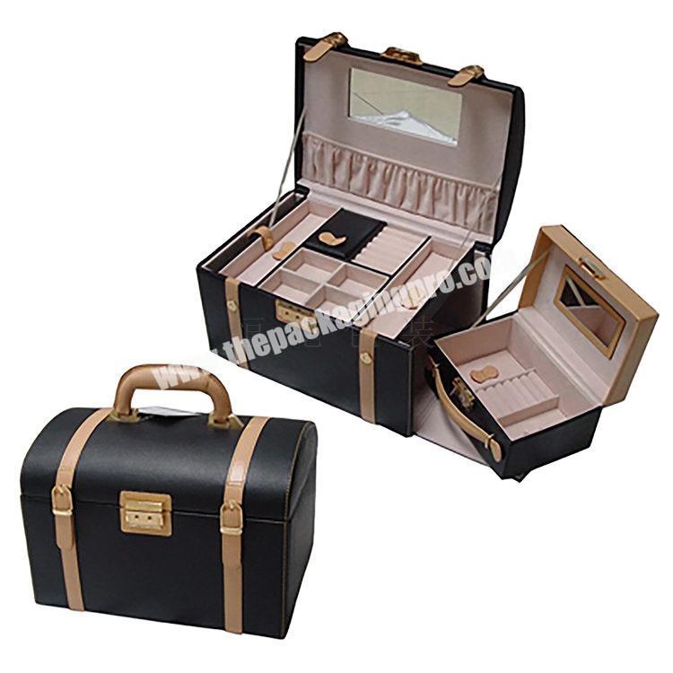 PU Handmade Craft Jewelry Organizer Box Mirrored Jewelry Case ,multi function  pro table black jewelry storage box