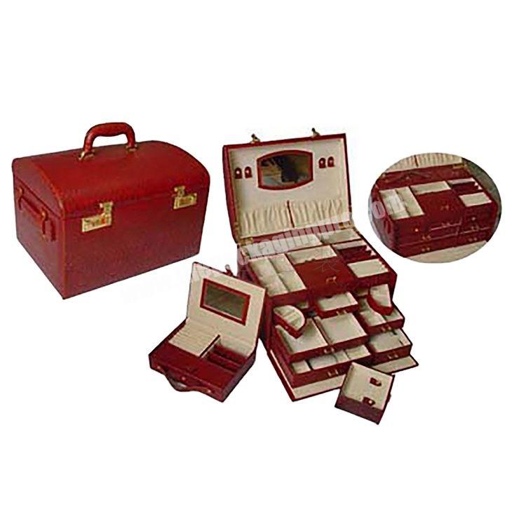 PU Handmade Craft Jewelry Organizer Box Mirrored Jewelry Case multi function two pro table layer pink jewelry storage box
