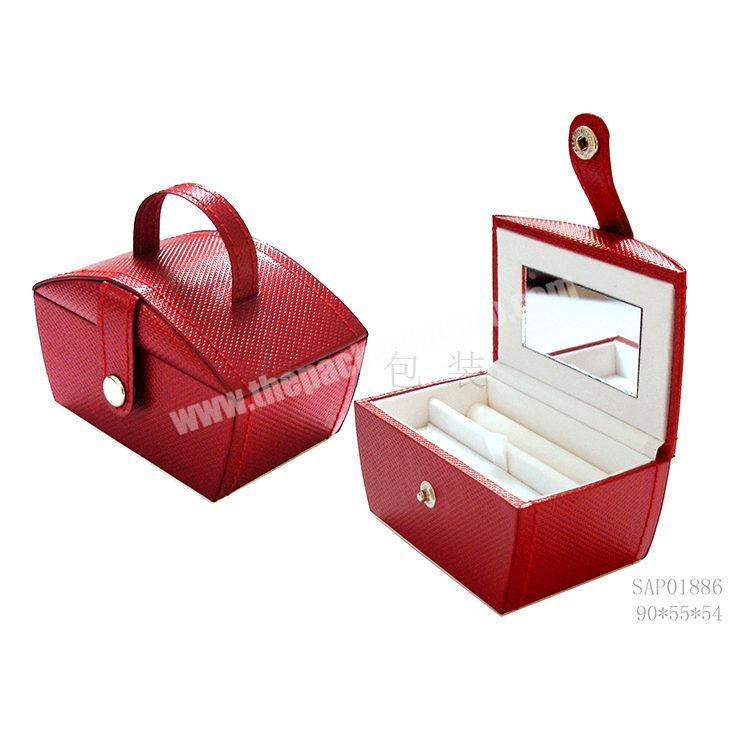 PU Handmade Craft wooden Jewelry Organizer Box Mirrored Jewelry Case multi function two pro table layer pink jewelry storage box
