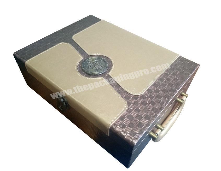 PU Leather Box for Two Wine Bottles and Multi-functional Corkscrew Packaging
