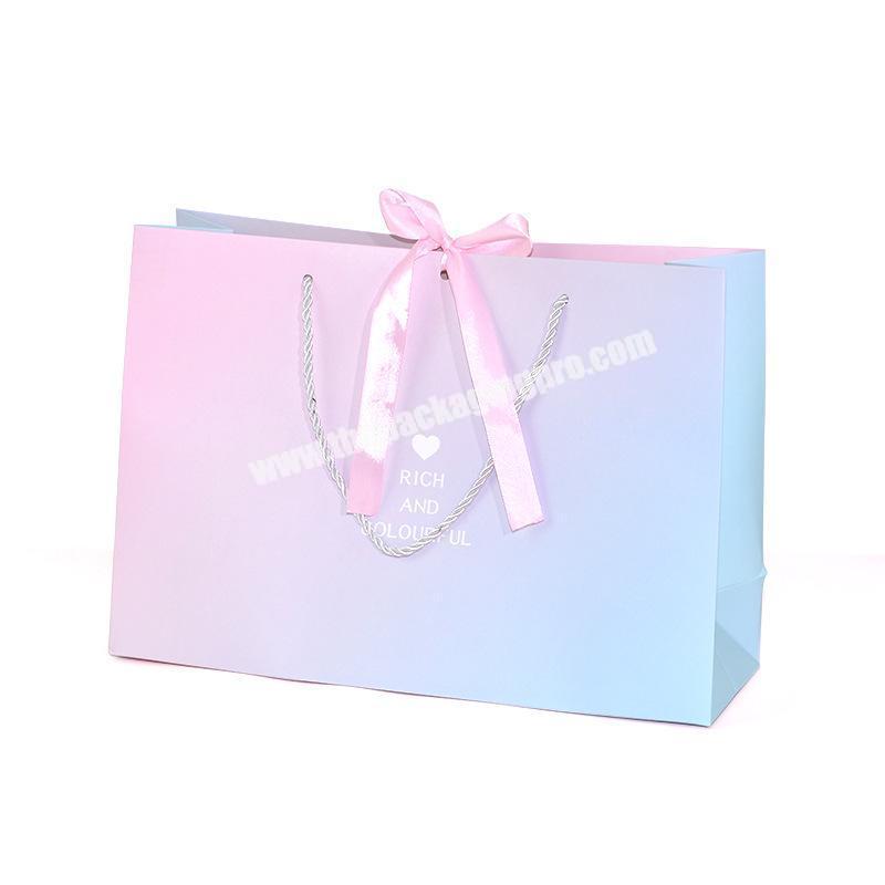 Ready To Ship Shopping Packing CMYK Paper Packaging Gift Gradient Color Paper Bag
