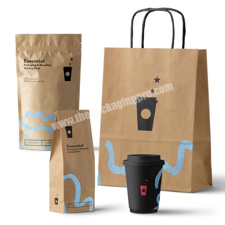 Rectangle Folding Kraft Paper Shopping Carrier Bag with Handles for CoffeeDrinksBeverage