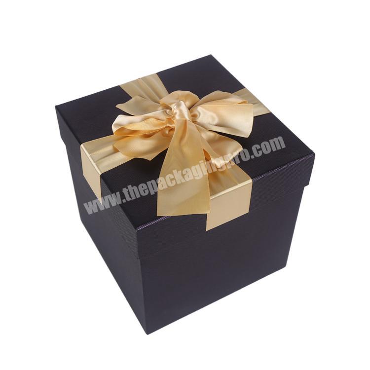 Rectangle paper packaging gift box with silk ribbon