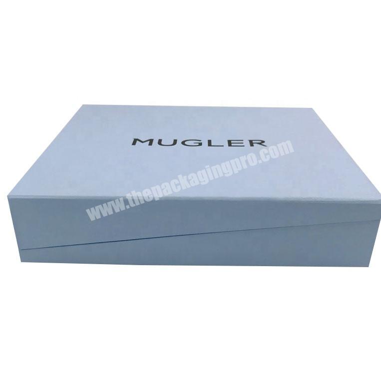 rectangle thick paper light blue magnetic clamshell clothing box apparel packaging