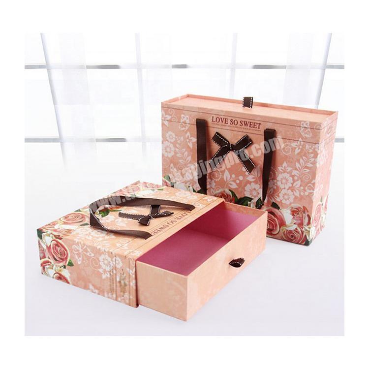Rectangular bowknot portable cardboard drawer gift box high-end jewelry packaging box for food