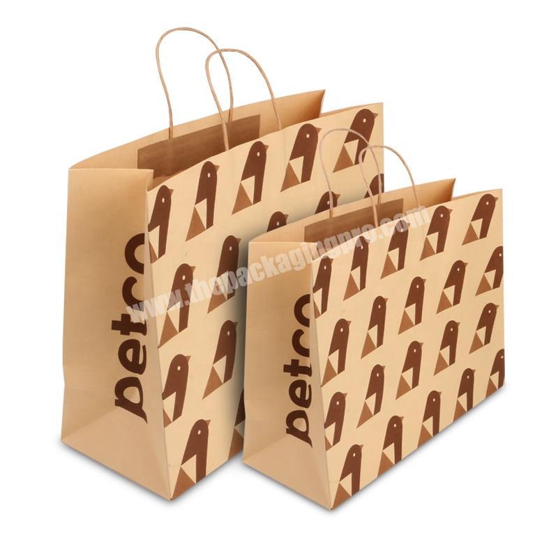 Recyclable brown kraft paper cute pet bird store custom shopping bag with logo