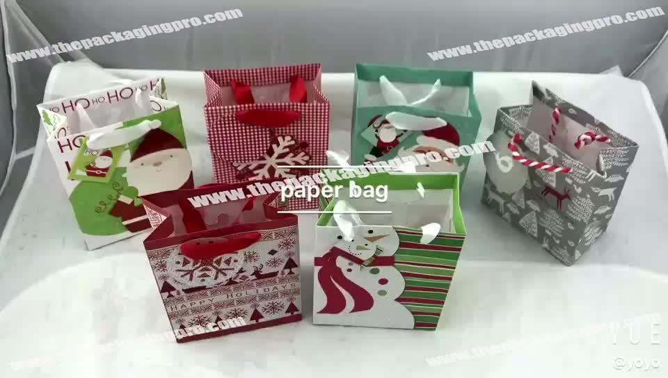 Recyclable colorful printed gift socks shopping paper bag with handle