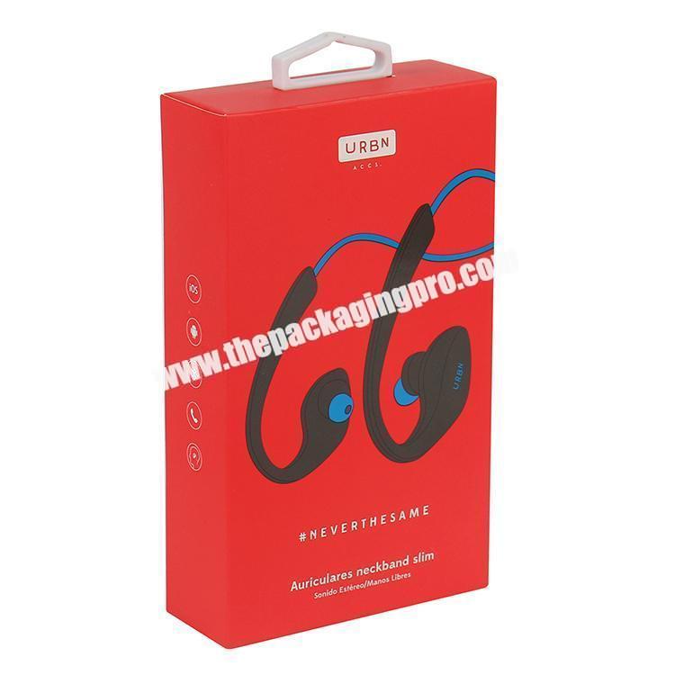 recyclable earphones paper box packaging with plastic hook