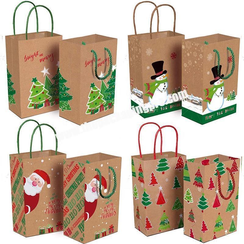 Recyclable printing kraft christmas paper gift bag for party