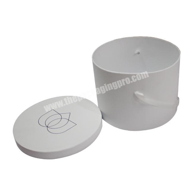 Recyclable White Round Cardboard Paper Boxes with Ribbon Handle , Wholesale Packaging Cylindrical Flower Gift Box