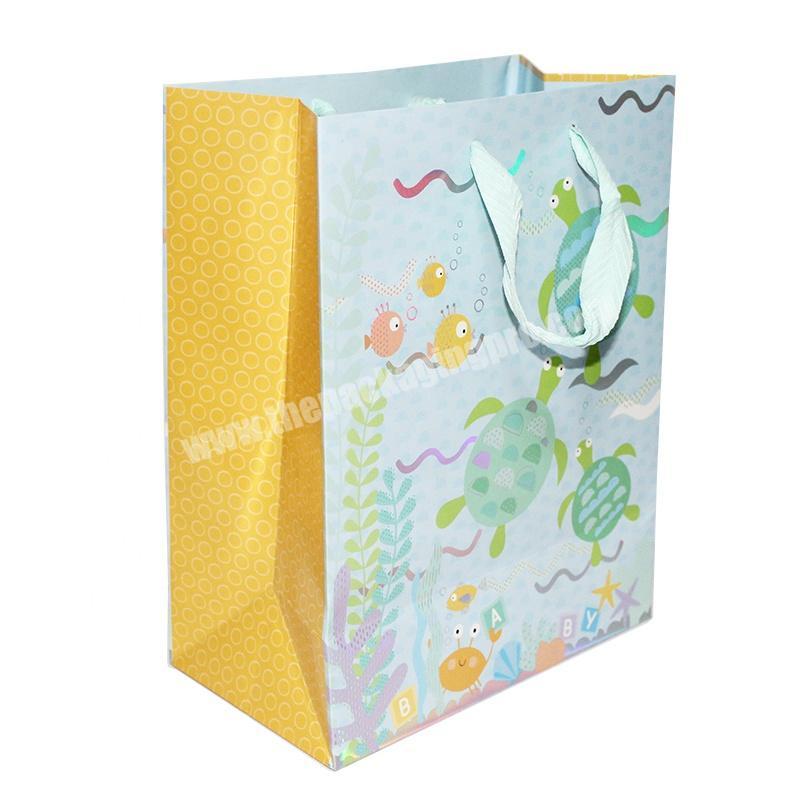 Recycle carry packaging handle children's belt box with big material printed customized large clothes packing paper gift bag