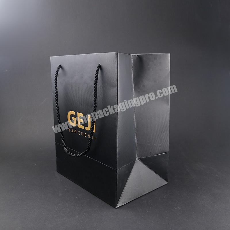 Recycle Double Sides Printed Black Shopping Gift Bag Clothes Packaging Paper Bag Small Jewelry Tote Bag