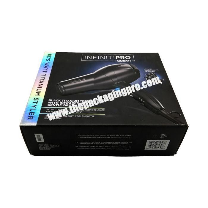 Recycle offset black printed paper corrugated hair dryer packaging box