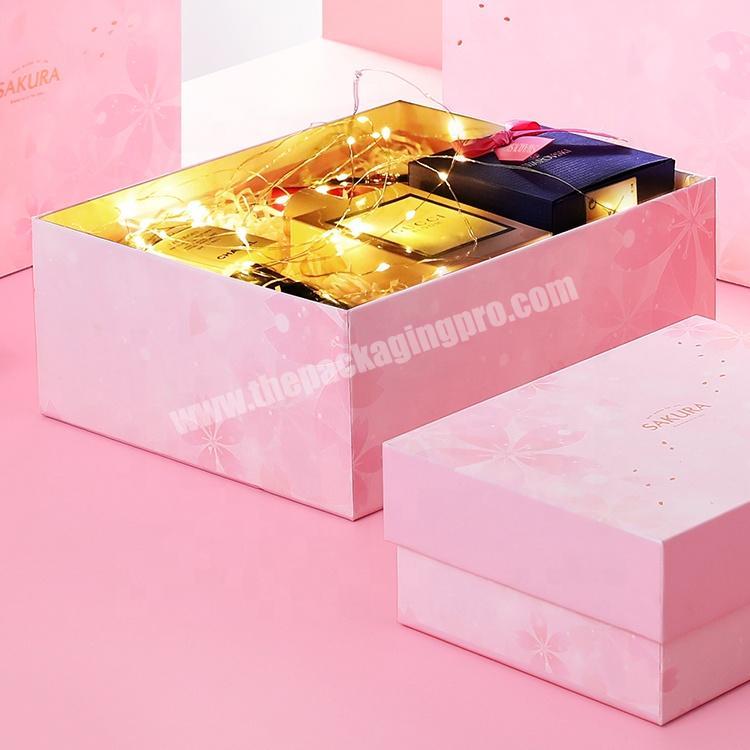 Recycle Pink Sakura Color Lid And Bottom Cosmetics Gift Box Packaging Boxes For Skin Care Products